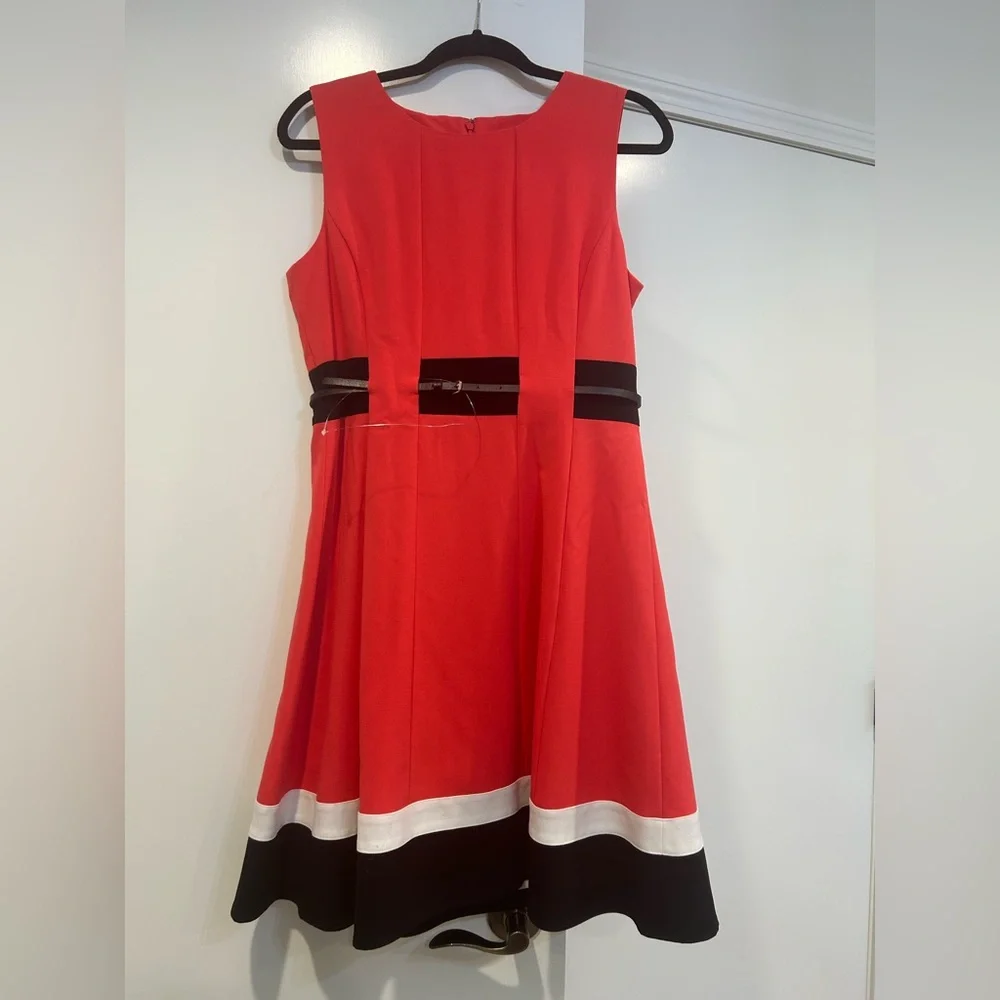 Calvin Klein Pink Orange Black Color Block Fit Flare Career Dress Women’s 10 NWT - Picture 2 of 12